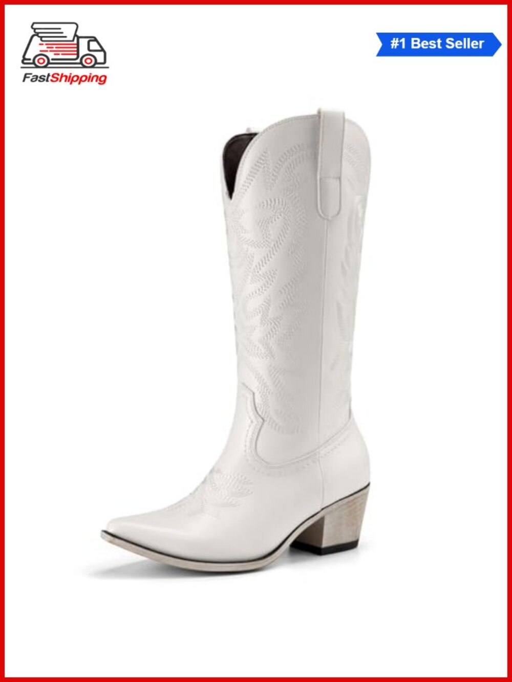 ✨ Athlefit Women's Mid-Calf Western Boots Square Toe Faux Leather